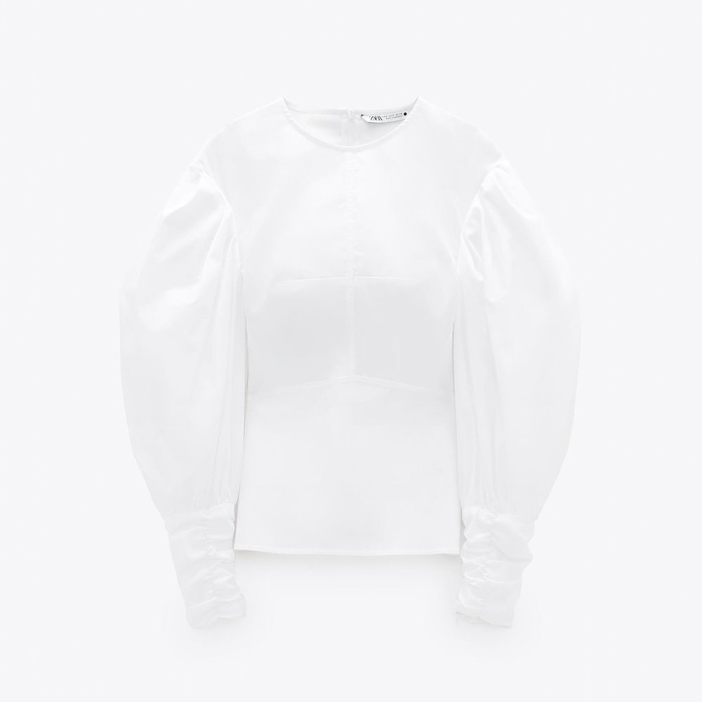 Zara VOLUMINOUS POPLIN TOP White 7851/649-cotton - Picture 2 of 5